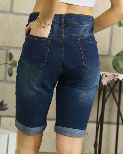 ADORA Distressed Denim Shorts with Pockets - THE AMERICAN BLUE