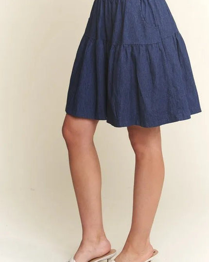 ADORA Elastic Waist Wide Leg Denim Shorts - THE AMERICAN BLUE