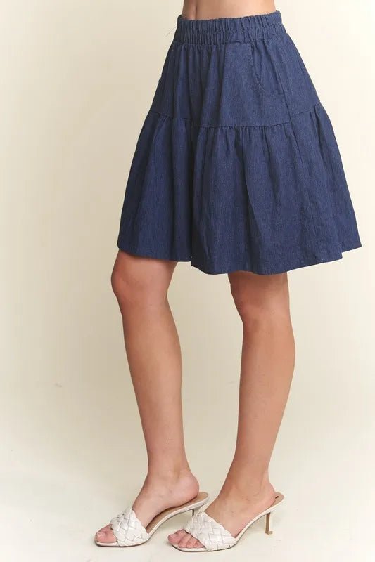 ADORA Elastic Waist Wide Leg Denim Shorts - THE AMERICAN BLUE