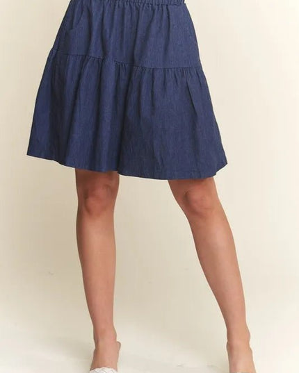 ADORA Elastic Waist Wide Leg Denim Shorts - THE AMERICAN BLUE