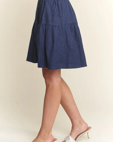 ADORA Elastic Waist Wide Leg Denim Shorts - THE AMERICAN BLUE