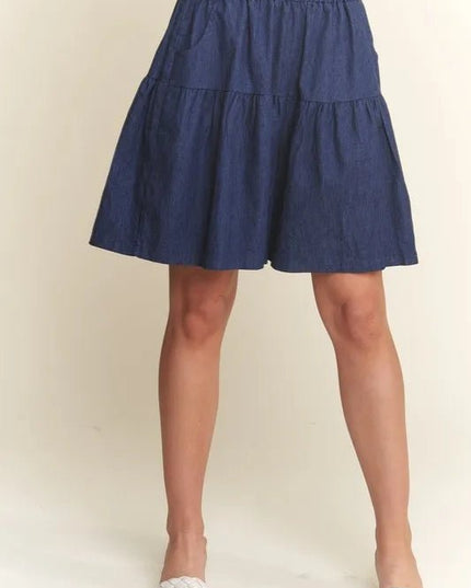 ADORA Elastic Waist Wide Leg Denim Shorts - THE AMERICAN BLUE