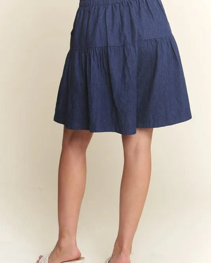 ADORA Elastic Waist Wide Leg Denim Shorts - THE AMERICAN BLUE