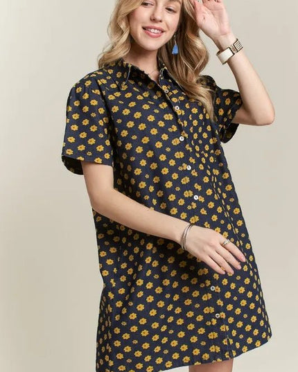 ADORA Floral Button - Up Mini Denim Dress - THE AMERICAN BLUE