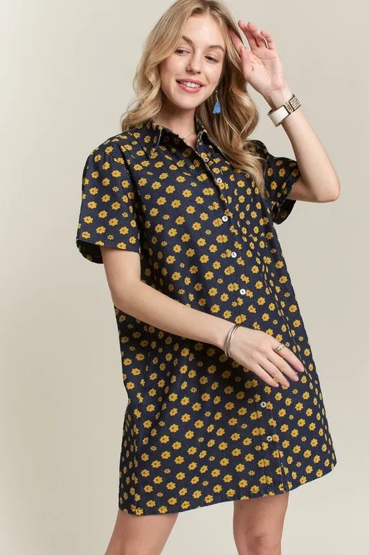 ADORA Floral Button - Up Mini Denim Dress - THE AMERICAN BLUE