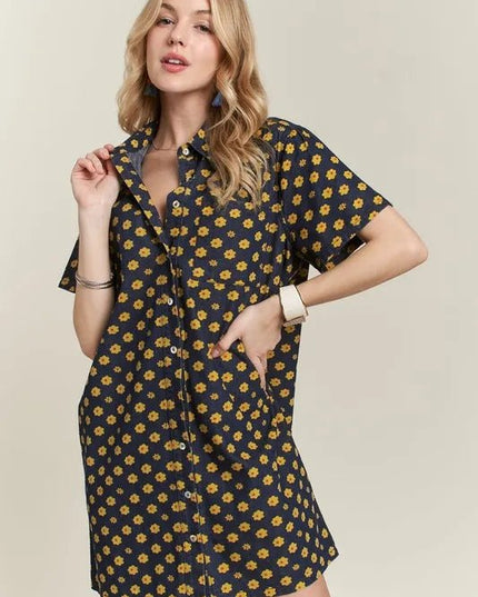 ADORA Floral Button - Up Mini Denim Dress - THE AMERICAN BLUE