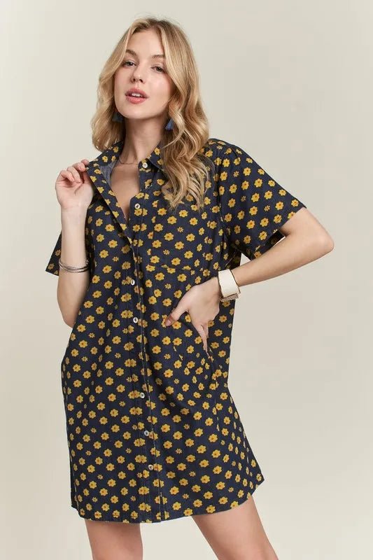 ADORA Floral Button - Up Mini Denim Dress - THE AMERICAN BLUE