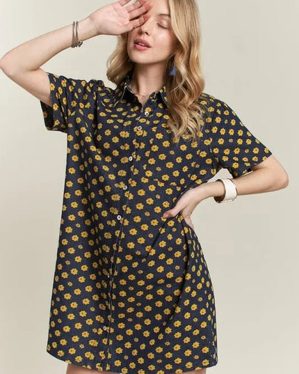 ADORA Floral Button - Up Mini Denim Dress - THE AMERICAN BLUE