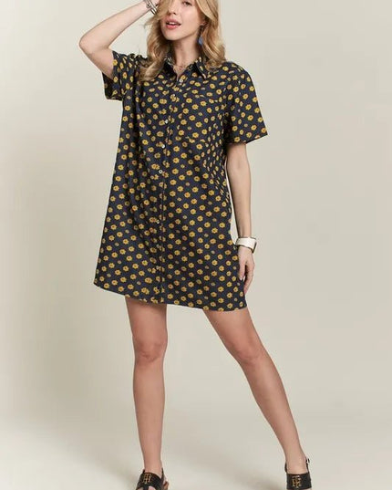 ADORA Floral Button - Up Mini Denim Dress - THE AMERICAN BLUE