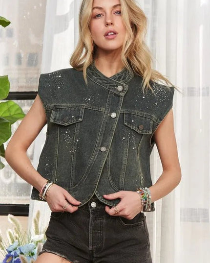 ADORA Sleeveless Button Down Denim Jacket - THE AMERICAN BLUE