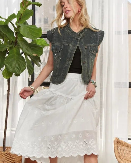 ADORA Sleeveless Button Down Denim Jacket - THE AMERICAN BLUE