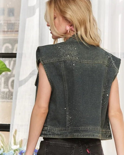 ADORA Sleeveless Button Down Denim Jacket - THE AMERICAN BLUE