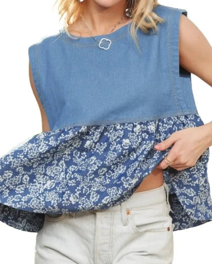 ADORA Sleeveless Denim Contrast Top - THE AMERICAN BLUE