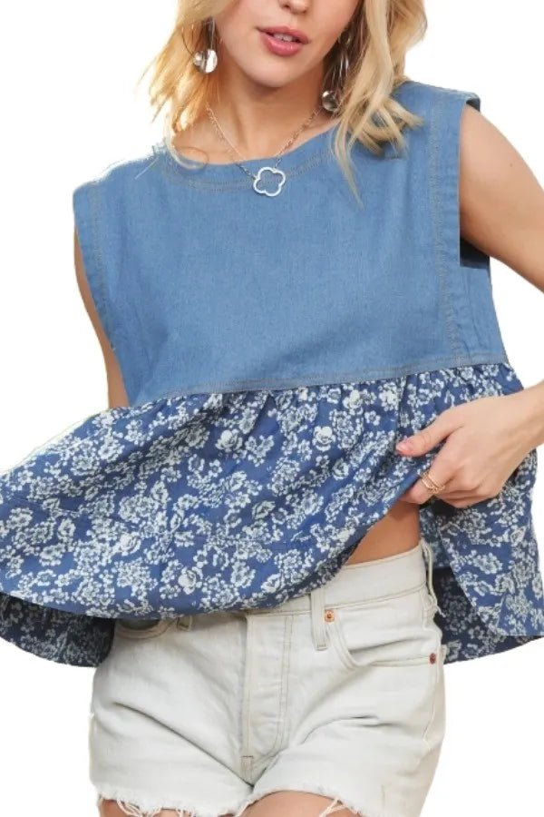 ADORA Sleeveless Denim Contrast Top - THE AMERICAN BLUE