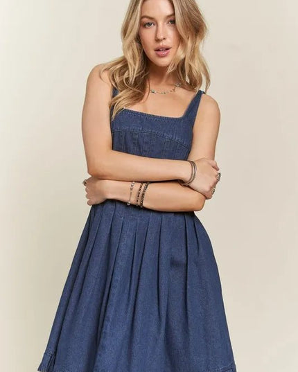 ADORA Smocked Back Square Neck Denim Dress - THE AMERICAN BLUE
