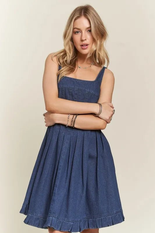 ADORA Smocked Back Square Neck Denim Dress - THE AMERICAN BLUE