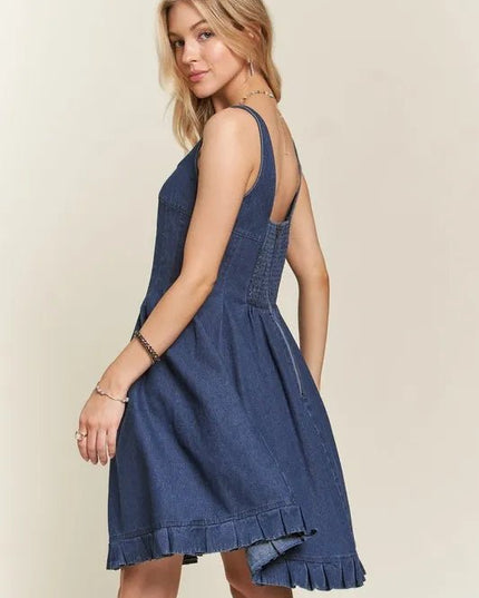ADORA Smocked Back Square Neck Denim Dress - THE AMERICAN BLUE