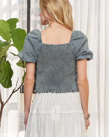 ADORA Washed Denim Layered Ruffle Blouse - THE AMERICAN BLUE