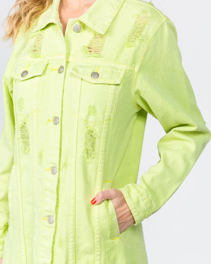 American Bazi Button Up Distressed Denim Dress - THE AMERICAN BLUE