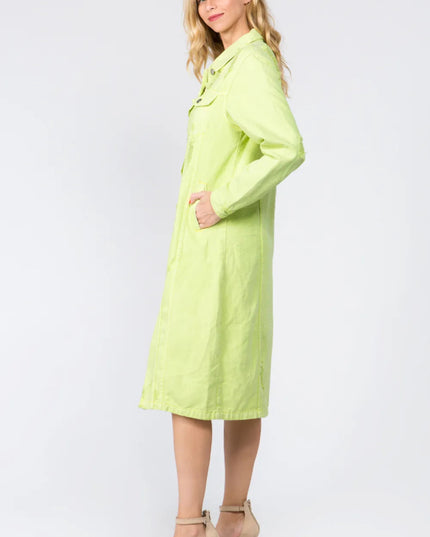 American Bazi Button Up Distressed Denim Dress - THE AMERICAN BLUE