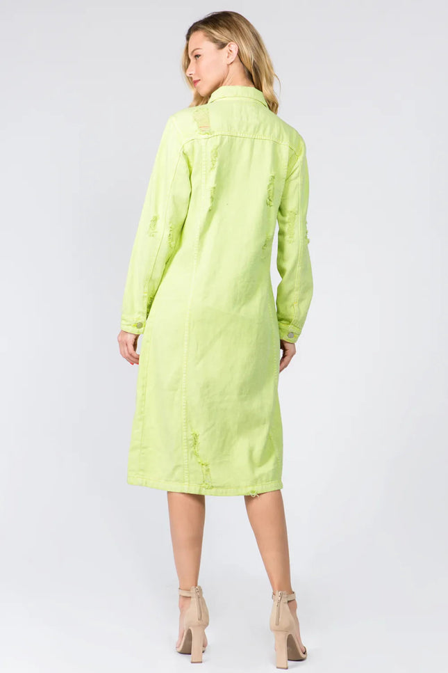American Bazi Button Up Distressed Denim Dress - THE AMERICAN BLUE