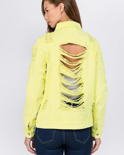American Bazi Distressed Back Button Down Denim Jacket - THE AMERICAN BLUE