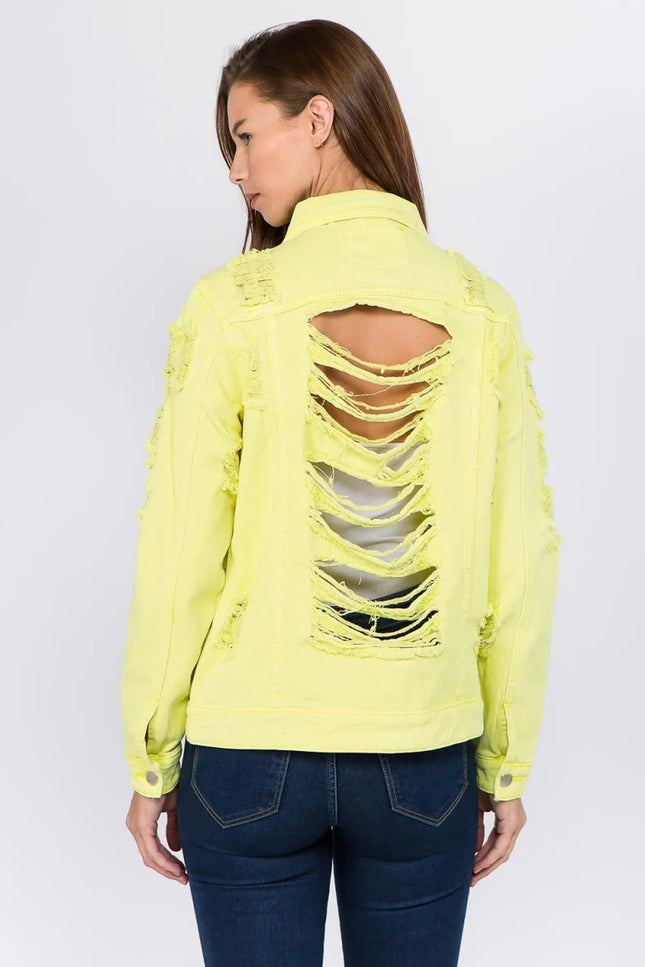 American Bazi Distressed Back Button Down Denim Jacket - THE AMERICAN BLUE