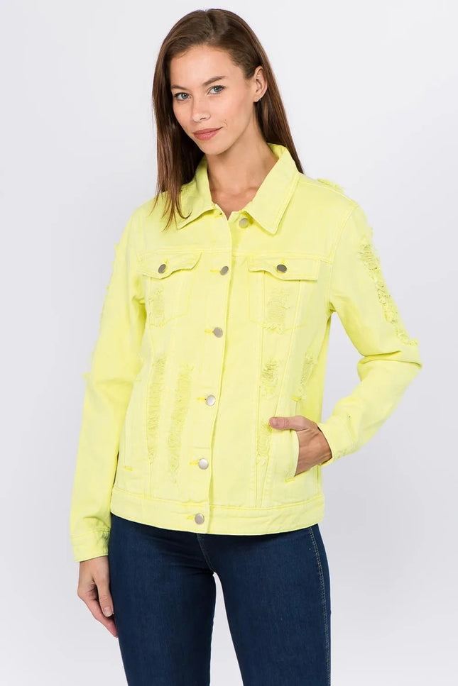 American Bazi Distressed Back Button Down Denim Jacket - THE AMERICAN BLUE