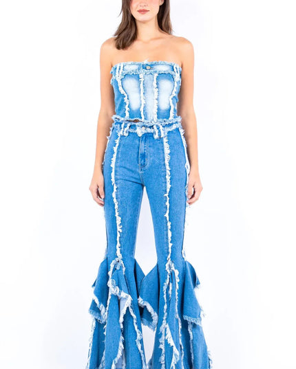 American Bazi Frayed Edge Denim Corset Top - THE AMERICAN BLUE