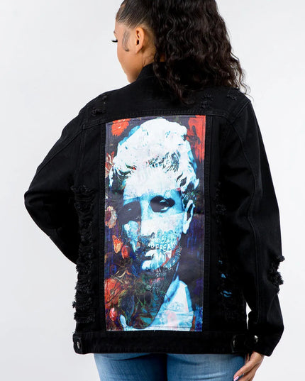 American Bazi Full Size Button Up Distressed Denim Jacket - THE AMERICAN BLUE