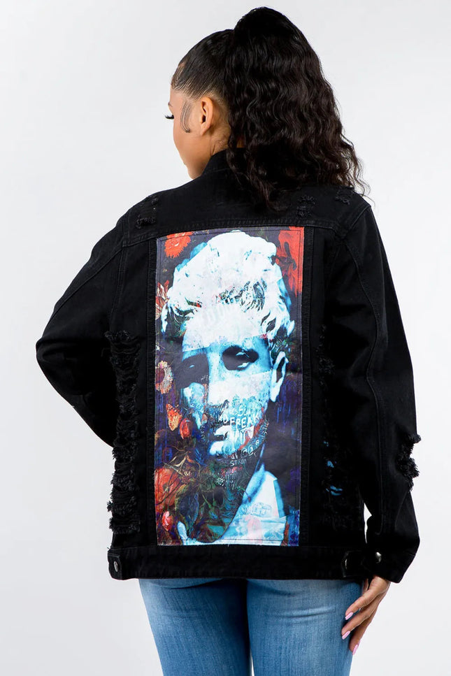 American Bazi Full Size Button Up Distressed Denim Jacket - THE AMERICAN BLUE