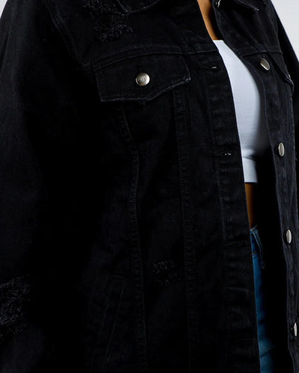 American Bazi Full Size Button Up Distressed Denim Jacket - THE AMERICAN BLUE
