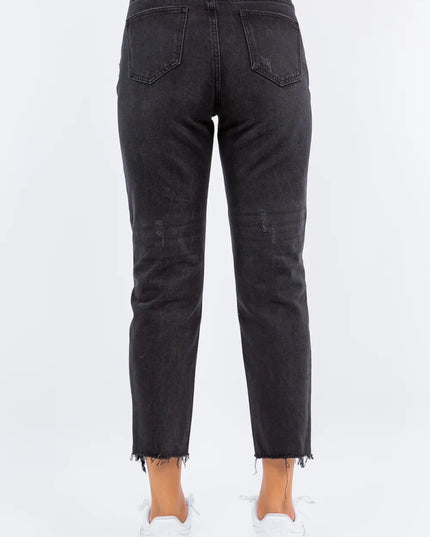 American Bazi High Waist Distressed Cropped Straight Jeans - THE AMERICAN BLUE