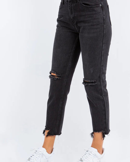 American Bazi High Waist Distressed Cropped Straight Jeans - THE AMERICAN BLUE