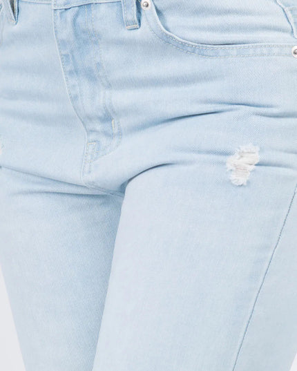American Bazi High Waist Distressed Raw Hem Jeans - THE AMERICAN BLUE