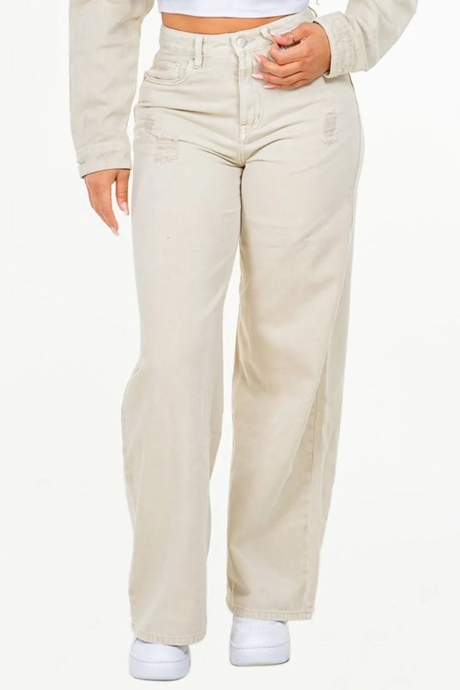 American Bazi High Waist Distressed Wide Leg Jeans - THE AMERICAN BLUE
