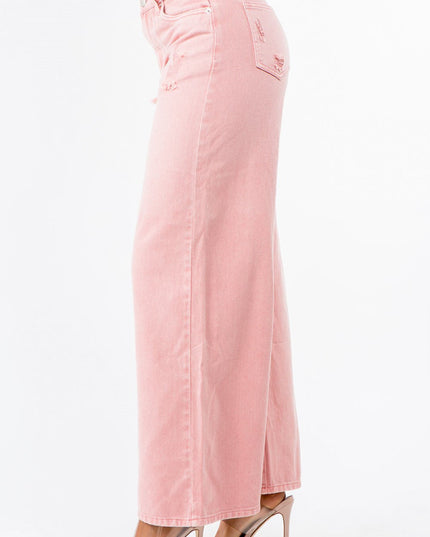 American Bazi High Waist Distressed Wide Leg Jeans - THE AMERICAN BLUE