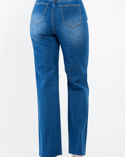 American Bazi High Waist Distressed Wide Leg Jeans - THE AMERICAN BLUE