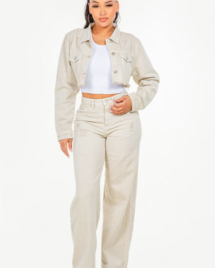 American Bazi High Waist Distressed Wide Leg Jeans - THE AMERICAN BLUE