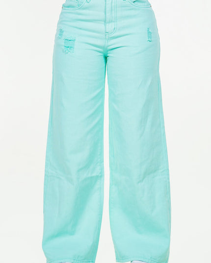 American Bazi High Waist Distressed Wide Leg Jeans - THE AMERICAN BLUE