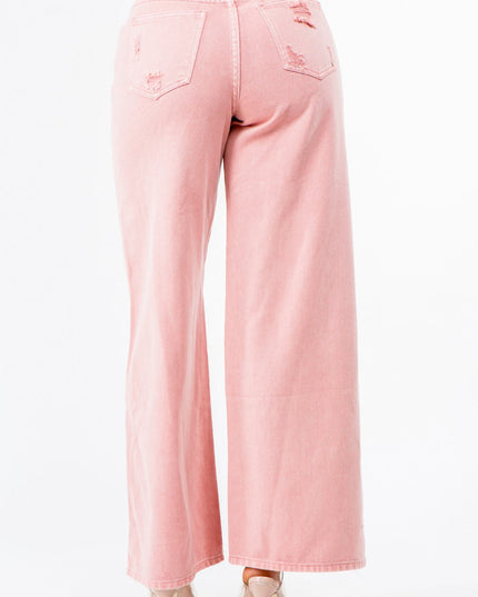 American Bazi High Waist Distressed Wide Leg Jeans - THE AMERICAN BLUE