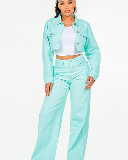 American Bazi High Waist Distressed Wide Leg Jeans - THE AMERICAN BLUE