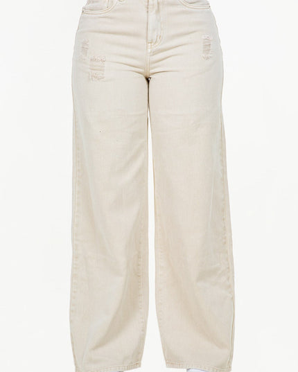 American Bazi High Waist Distressed Wide Leg Jeans - THE AMERICAN BLUE