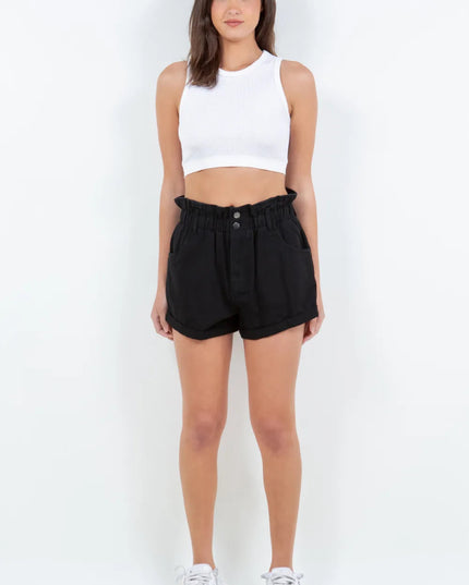 American Bazi High Waist Paper Bag Shorts - THE AMERICAN BLUE