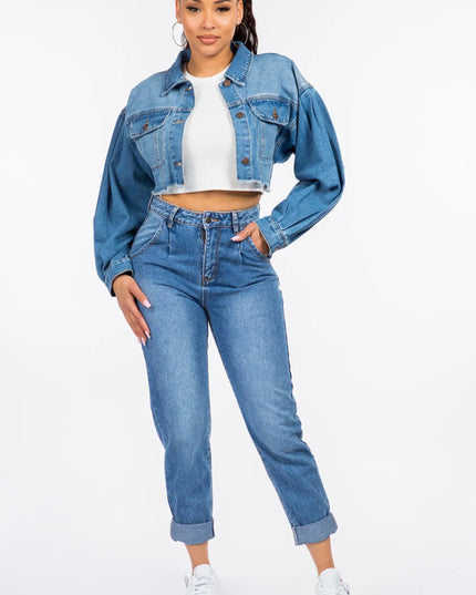 American Bazi High Waist Pleated Waist Mom Jeans - THE AMERICAN BLUE