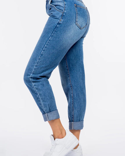 American Bazi High Waist Pleated Waist Mom Jeans - THE AMERICAN BLUE
