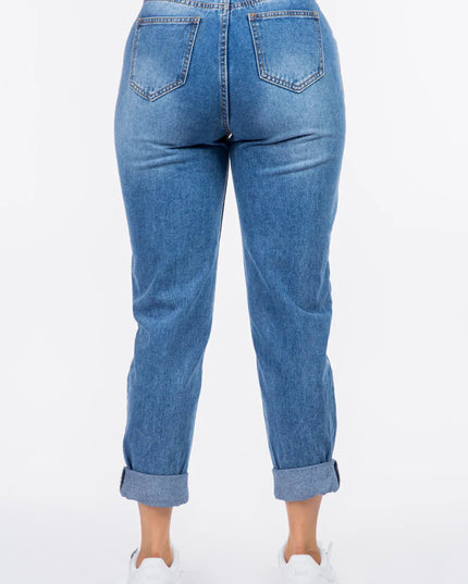 American Bazi High Waist Pleated Waist Mom Jeans - THE AMERICAN BLUE