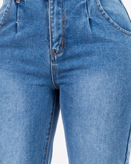 American Bazi High Waist Pleated Waist Mom Jeans - THE AMERICAN BLUE
