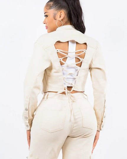 American Bazi Laced Back Cropped Jacket - THE AMERICAN BLUE