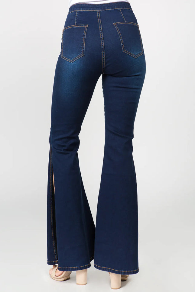 American Bazi Side Slit Flare Jeans - THE AMERICAN BLUE